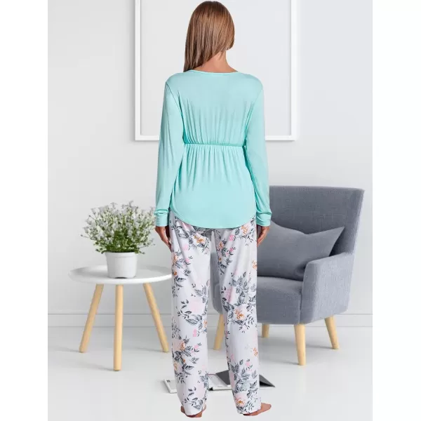 Ekouaer Maternity Nursing Pajama Set Long Sleeve V Neck Top amp Printed Pants Breastfeeding Sleepwear Set SXXLFloral Light Blue