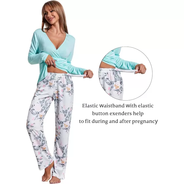 Ekouaer Maternity Nursing Pajama Set Long Sleeve V Neck Top amp Printed Pants Breastfeeding Sleepwear Set SXXLFloral Light Blue