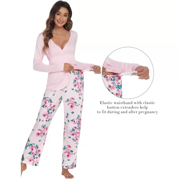 Ekouaer Maternity Nursing Pajama Set Long Sleeve V Neck Top amp Printed Pants Breastfeeding Sleepwear Set SXXLFloral Pink