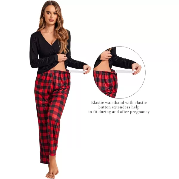 Ekouaer Maternity Nursing Pajama Set Long Sleeve V Neck Top amp Printed Pants Breastfeeding Sleepwear Set SXXLRed Plaid