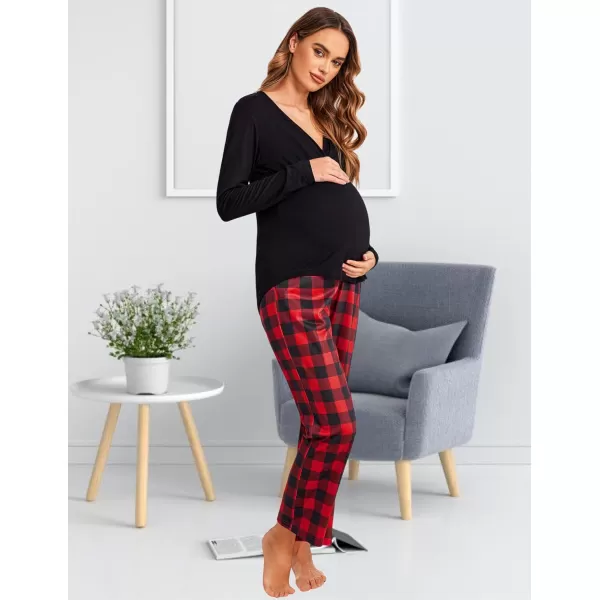 Ekouaer Maternity Nursing Pajama Set Long Sleeve V Neck Top amp Printed Pants Breastfeeding Sleepwear Set SXXLRed Plaid