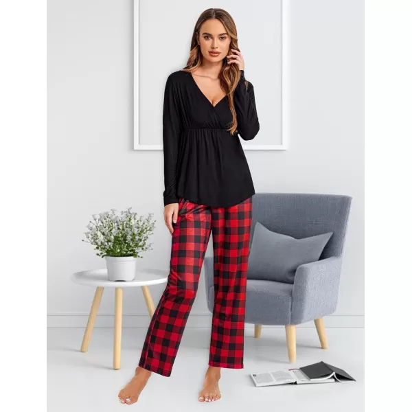 Ekouaer Maternity Nursing Pajama Set Long Sleeve V Neck Top amp Printed Pants Breastfeeding Sleepwear Set SXXLRed Plaid