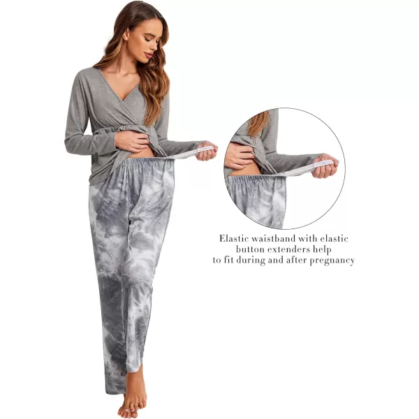 Ekouaer Maternity Nursing Pajama Set Long Sleeve V Neck Top amp Printed Pants Breastfeeding Sleepwear Set SXXLTye Die Grey