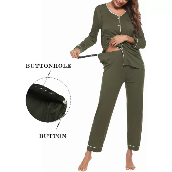 Ekouaer Maternity Pajama Set Button Down Nursing Sleepwear Long Sleeve Breastfeeding Loungewear with Adjustable PantsArmy Green