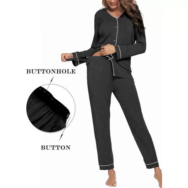 Ekouaer Maternity Pajama Set Button Down Nursing Sleepwear Long Sleeve Breastfeeding Loungewear with Adjustable PantsDeep Grey