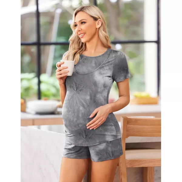 Ekouaer Maternity Pajamas Set LaborDeliveryNursing for Hospital Home Basic Nursing Shirt Adjustable Size Pregnancy ShortsAtie Dye 1