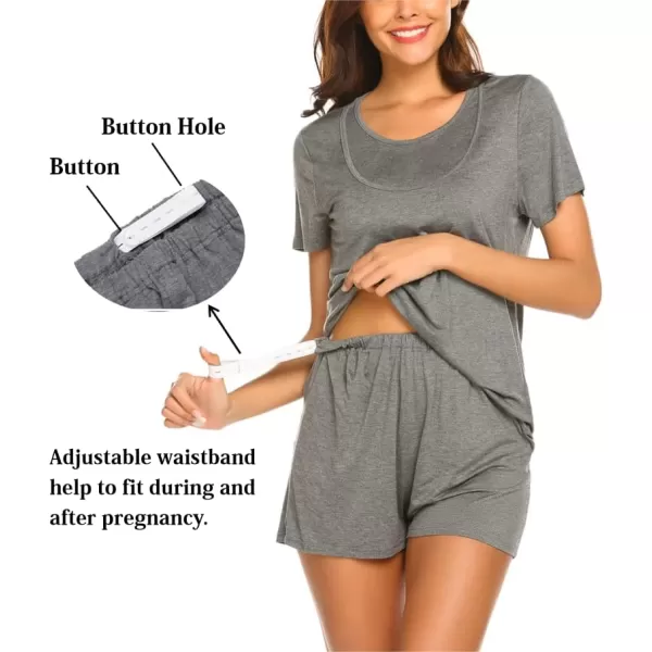 Ekouaer Maternity Pajamas Set LaborDeliveryNursing for Hospital Home Basic Nursing Shirt Adjustable Size Pregnancy ShortsDark Gray