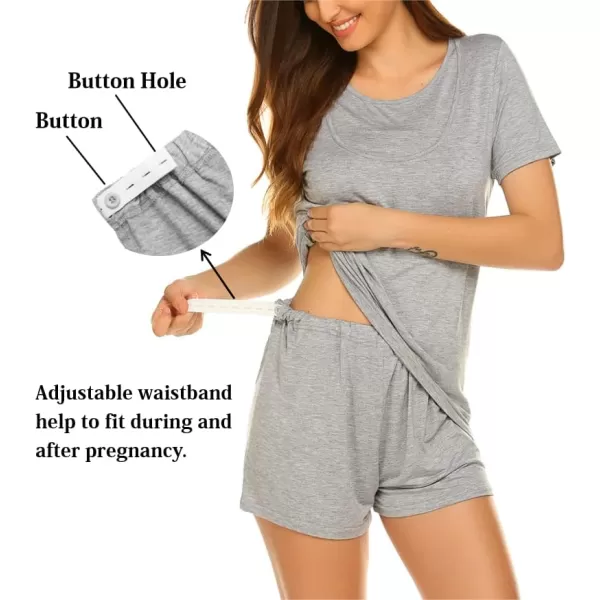 Ekouaer Maternity Pajamas Set LaborDeliveryNursing for Hospital Home Basic Nursing Shirt Adjustable Size Pregnancy ShortsLight Gray