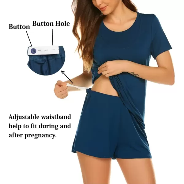 Ekouaer Maternity Pajamas Set LaborDeliveryNursing for Hospital Home Basic Nursing Shirt Adjustable Size Pregnancy ShortsPeacock Blue