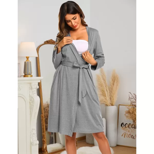 Ekouaer Maternity Robe Labor Delivery Nursing Gown Hospital Breastfeeding Dress BathrobesAlight Grey