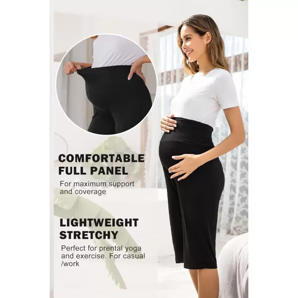 Ekouaer Maternity Shorts for Women Maternity Capris Yoga Pregnancy Short Pants Soft Joggers Lounge Bottoms SXXLA Black