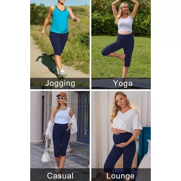 Ekouaer Maternity Shorts for Women Maternity Capris Yoga Pregnancy Short Pants Soft Joggers Lounge Bottoms SXXLNavy Blue