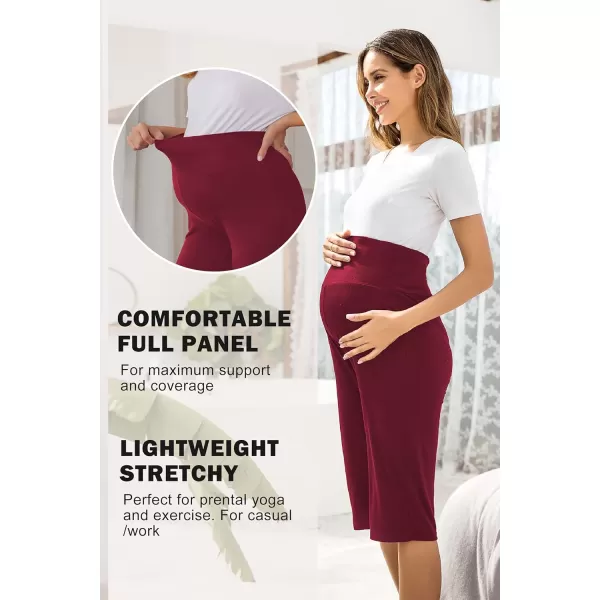 Ekouaer Maternity Shorts for Women Maternity Capris Yoga Pregnancy Short Pants Soft Joggers Lounge Bottoms SXXLWine Red