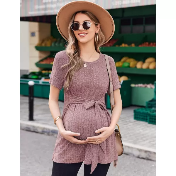 Ekouaer Maternity Tops Short Sleeve Pregnancy Shirt Tee Tunic Casual T Shirts Blouses Clothes SXXLAblush Pink