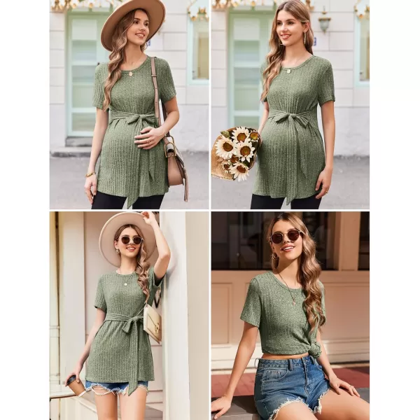 Ekouaer Maternity Tops Short Sleeve Pregnancy Shirt Tee Tunic Casual T Shirts Blouses Clothes SXXLArmy Green