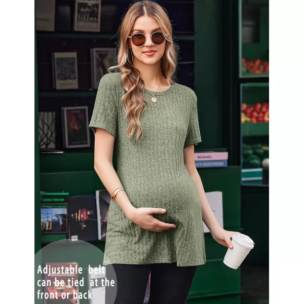 Ekouaer Maternity Tops Short Sleeve Pregnancy Shirt Tee Tunic Casual T Shirts Blouses Clothes SXXLArmy Green