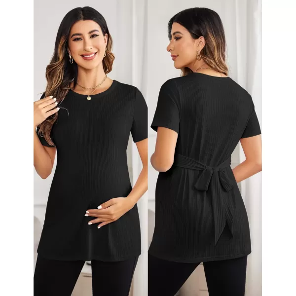 Ekouaer Maternity Tops Short Sleeve Pregnancy Shirt Tee Tunic Casual T Shirts Blouses Clothes SXXLBlack