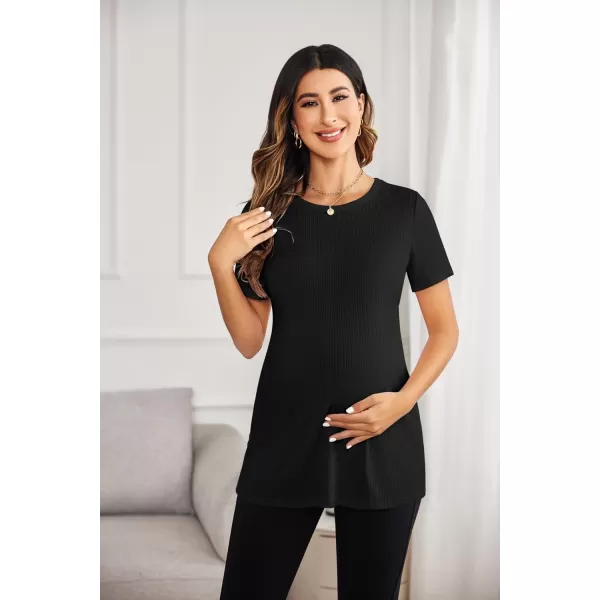 Ekouaer Maternity Tops Short Sleeve Pregnancy Shirt Tee Tunic Casual T Shirts Blouses Clothes SXXLBlack