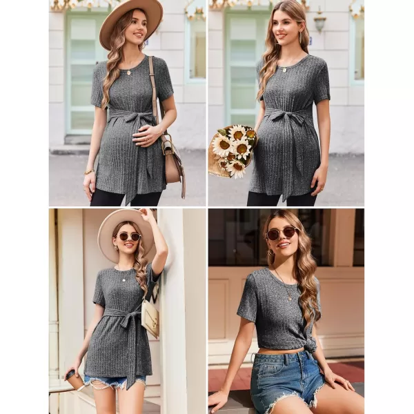 Ekouaer Maternity Tops Short Sleeve Pregnancy Shirt Tee Tunic Casual T Shirts Blouses Clothes SXXLBlack Grey