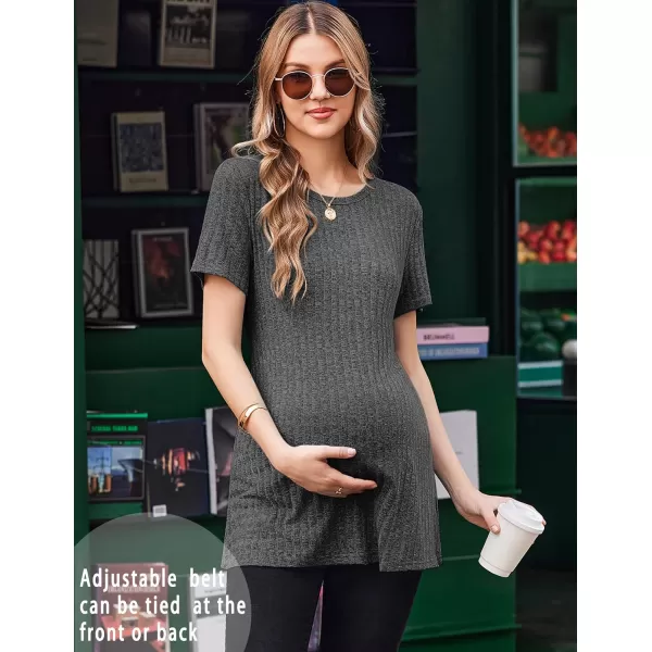 Ekouaer Maternity Tops Short Sleeve Pregnancy Shirt Tee Tunic Casual T Shirts Blouses Clothes SXXLBlack Grey