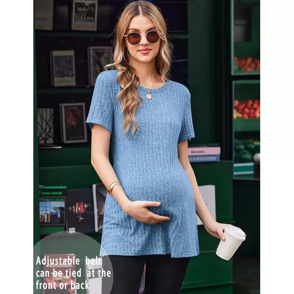 Ekouaer Maternity Tops Short Sleeve Pregnancy Shirt Tee Tunic Casual T Shirts Blouses Clothes SXXLBlue