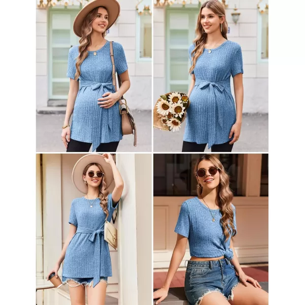 Ekouaer Maternity Tops Short Sleeve Pregnancy Shirt Tee Tunic Casual T Shirts Blouses Clothes SXXLBlue