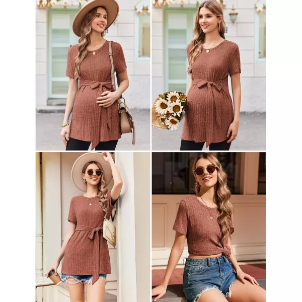 Ekouaer Maternity Tops Short Sleeve Pregnancy Shirt Tee Tunic Casual T Shirts Blouses Clothes SXXLBrick Red