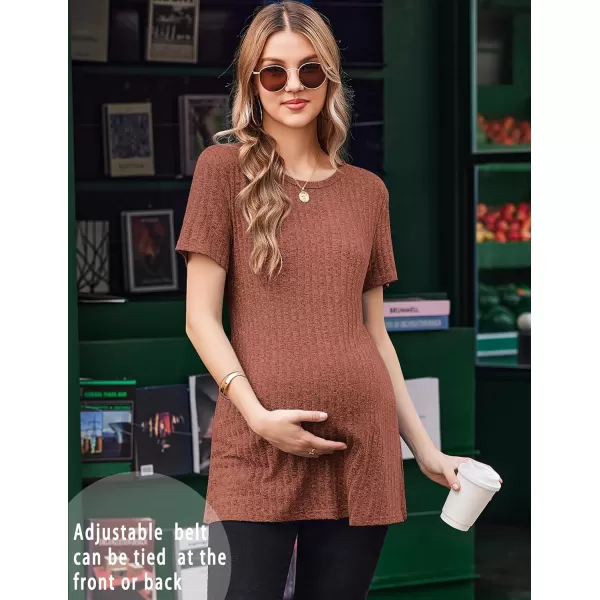 Ekouaer Maternity Tops Short Sleeve Pregnancy Shirt Tee Tunic Casual T Shirts Blouses Clothes SXXLBrick Red