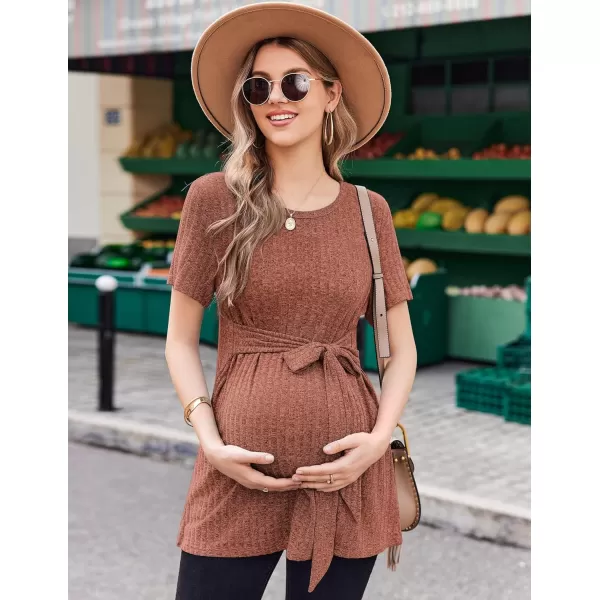 Ekouaer Maternity Tops Short Sleeve Pregnancy Shirt Tee Tunic Casual T Shirts Blouses Clothes SXXLBrick Red