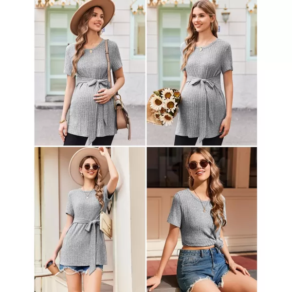 Ekouaer Maternity Tops Short Sleeve Pregnancy Shirt Tee Tunic Casual T Shirts Blouses Clothes SXXLLight Grey