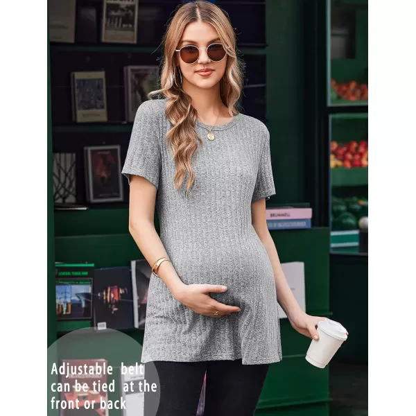 Ekouaer Maternity Tops Short Sleeve Pregnancy Shirt Tee Tunic Casual T Shirts Blouses Clothes SXXLLight Grey