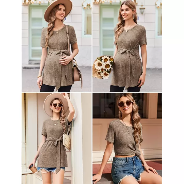 Ekouaer Maternity Tops Short Sleeve Pregnancy Shirt Tee Tunic Casual T Shirts Blouses Clothes SXXLMocha Brown