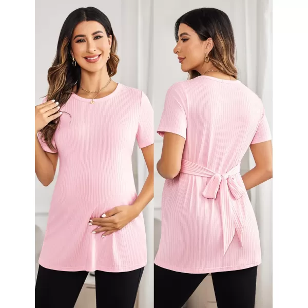 Ekouaer Maternity Tops Short Sleeve Pregnancy Shirt Tee Tunic Casual T Shirts Blouses Clothes SXXLPink