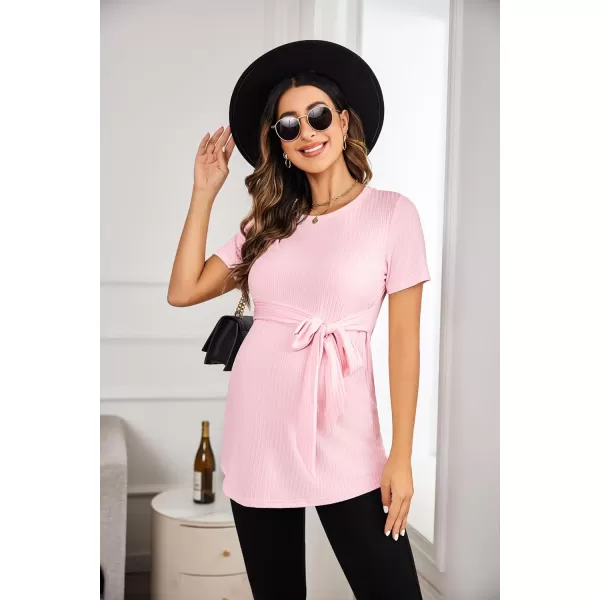 Ekouaer Maternity Tops Short Sleeve Pregnancy Shirt Tee Tunic Casual T Shirts Blouses Clothes SXXLPink