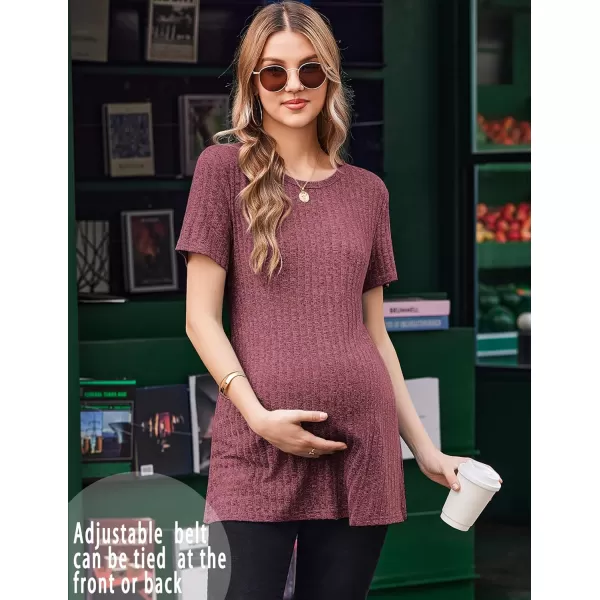 Ekouaer Maternity Tops Short Sleeve Pregnancy Shirt Tee Tunic Casual T Shirts Blouses Clothes SXXLWine Red