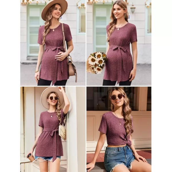 Ekouaer Maternity Tops Short Sleeve Pregnancy Shirt Tee Tunic Casual T Shirts Blouses Clothes SXXLWine Red