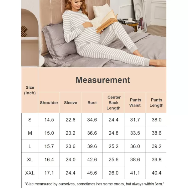 Ekouaer Maternity amp Nursing Thermal Underwear Set Striped Knit Long Johns Set Top amp Bottom Base Layer for Pregnant WomenA Light Gray Stripe