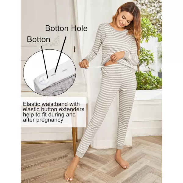 Ekouaer Maternity amp Nursing Thermal Underwear Set Striped Knit Long Johns Set Top amp Bottom Base Layer for Pregnant WomenA Light Gray Stripe