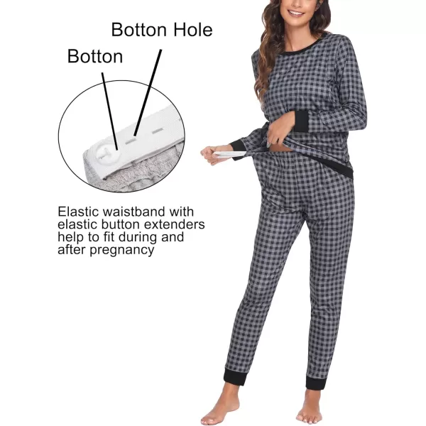 Ekouaer Maternity amp Nursing Thermal Underwear Set Striped Knit Long Johns Set Top amp Bottom Base Layer for Pregnant WomenBlack Gray Plaid