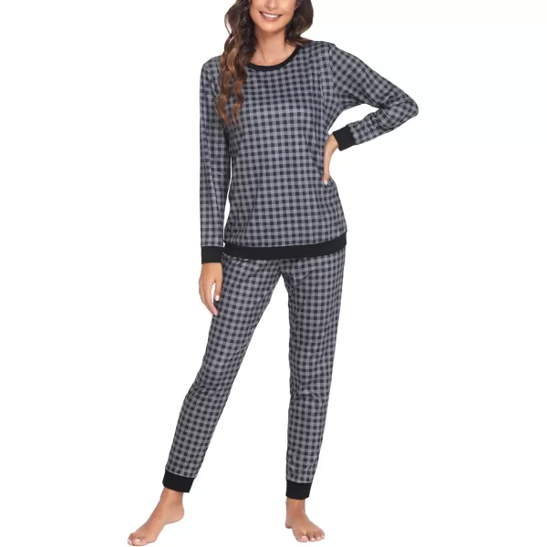 Ekouaer Maternity amp Nursing Thermal Underwear Set Striped Knit Long Johns Set Top amp Bottom Base Layer for Pregnant WomenBlack Gray Plaid