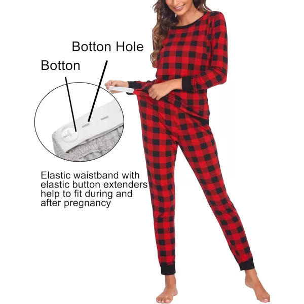 Ekouaer Maternity amp Nursing Thermal Underwear Set Striped Knit Long Johns Set Top amp Bottom Base Layer for Pregnant WomenBlack Red Plaid