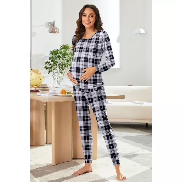 Ekouaer Maternity amp Nursing Thermal Underwear Set Striped Knit Long Johns Set Top amp Bottom Base Layer for Pregnant WomenBlack White Plaid