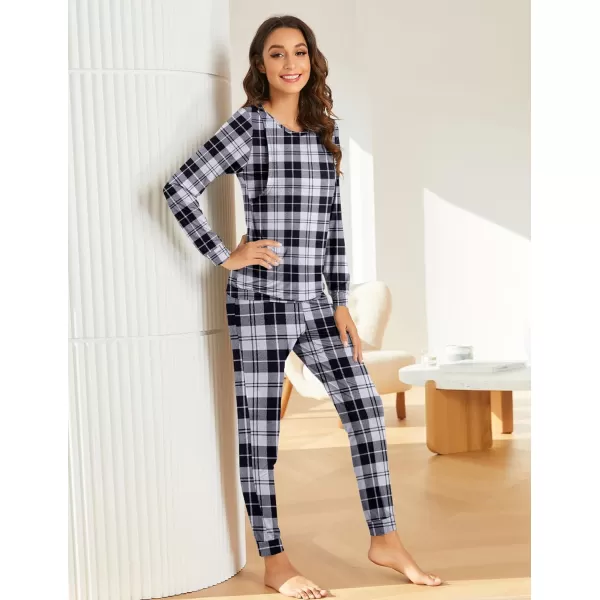 Ekouaer Maternity amp Nursing Thermal Underwear Set Striped Knit Long Johns Set Top amp Bottom Base Layer for Pregnant WomenBlack White Plaid