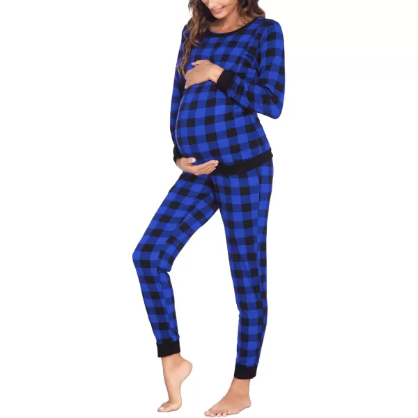 Ekouaer Maternity amp Nursing Thermal Underwear Set Striped Knit Long Johns Set Top amp Bottom Base Layer for Pregnant WomenBlue Plaid