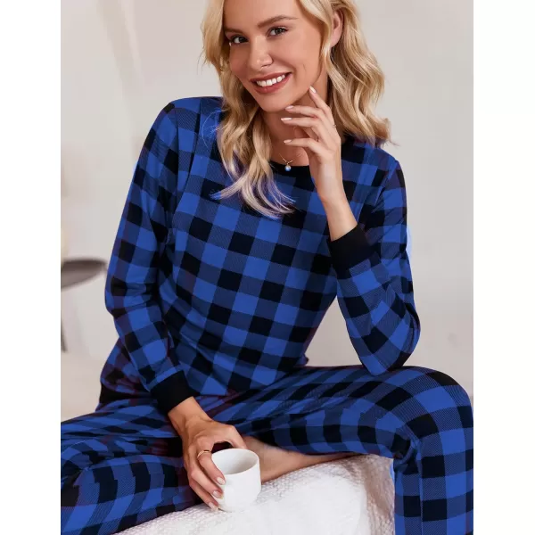 Ekouaer Maternity amp Nursing Thermal Underwear Set Striped Knit Long Johns Set Top amp Bottom Base Layer for Pregnant WomenBlue Plaid