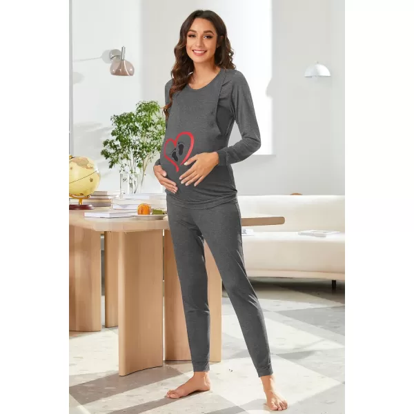 Ekouaer Maternity amp Nursing Thermal Underwear Set Striped Knit Long Johns Set Top amp Bottom Base Layer for Pregnant WomenGray Footprints