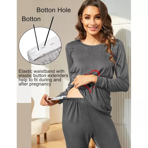 Ekouaer Maternity amp Nursing Thermal Underwear Set Striped Knit Long Johns Set Top amp Bottom Base Layer for Pregnant WomenGray Footprints