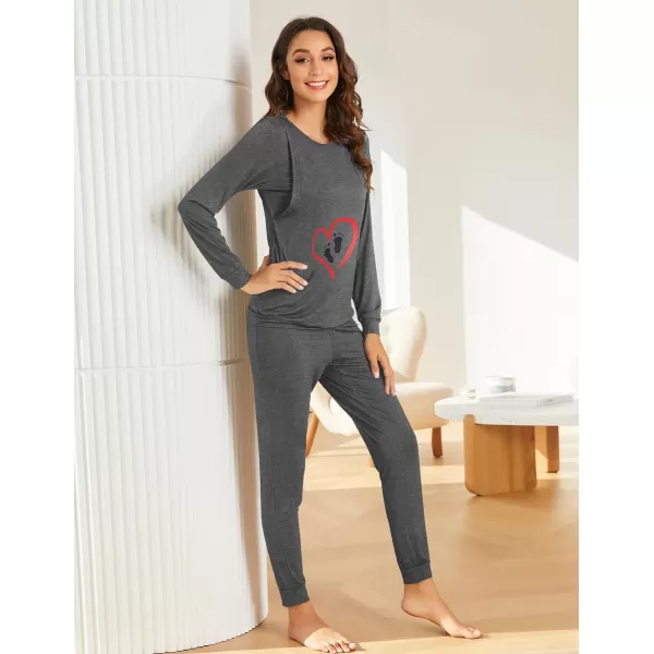Ekouaer Maternity amp Nursing Thermal Underwear Set Striped Knit Long Johns Set Top amp Bottom Base Layer for Pregnant WomenGray Footprints