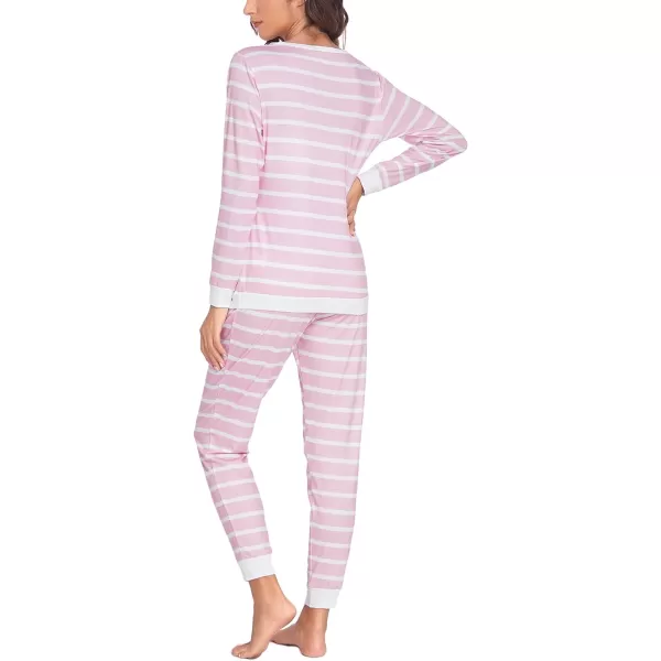 Ekouaer Maternity amp Nursing Thermal Underwear Set Striped Knit Long Johns Set Top amp Bottom Base Layer for Pregnant WomenPink Stripe