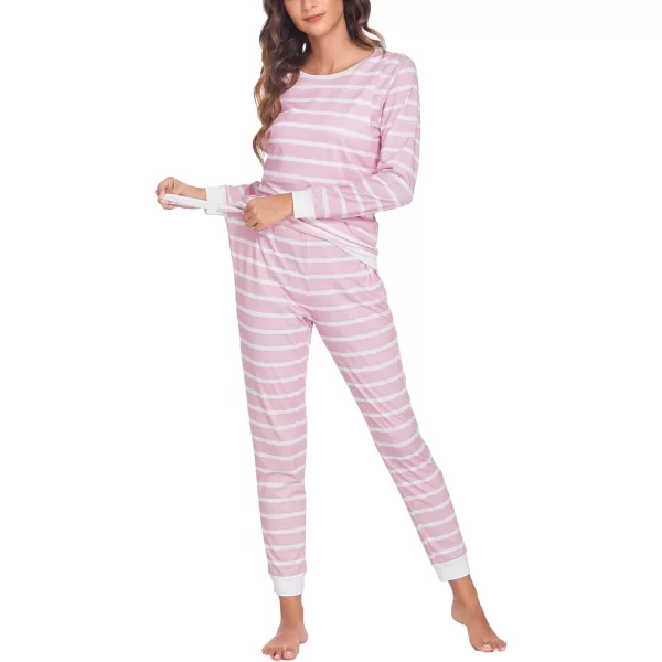 Ekouaer Maternity amp Nursing Thermal Underwear Set Striped Knit Long Johns Set Top amp Bottom Base Layer for Pregnant WomenPink Stripe